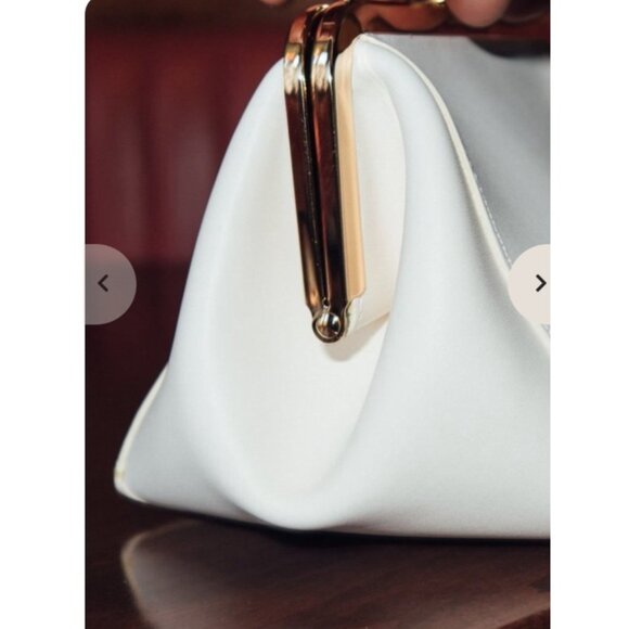 Clare V. Frame Top Handle Bag White Leather Gold Kiss-Lock Clasp Chic - Picture 15 of 15